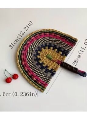 Handwoven Multicolor Straw Fan - Women Accessories
